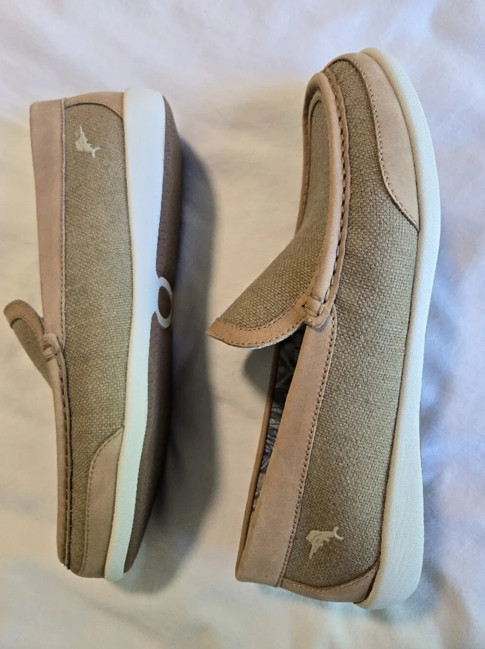 Tommy Bahama Taormina Loafers Canvas Linen Men's 10 Leather Trim Slip On